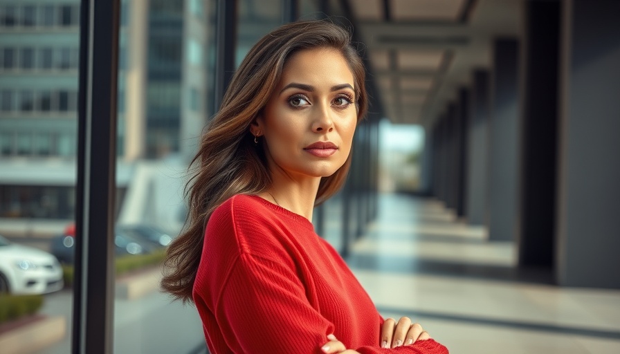 Confident woman posing indoors, modern magazine cover style, urban backdrop.