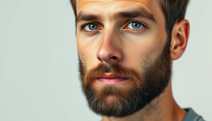 Close-up portrait of a bearded man, neutral expression.