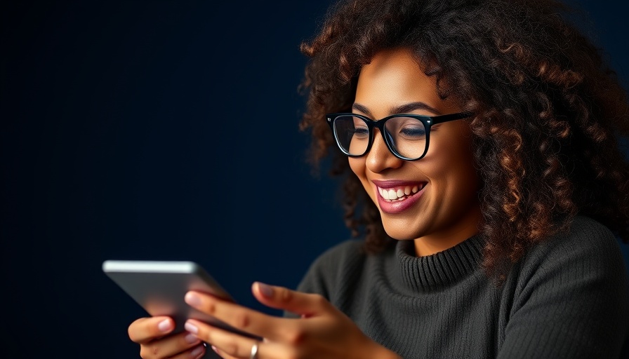 Woman smiling while viewing trending Instagram reels on phone.