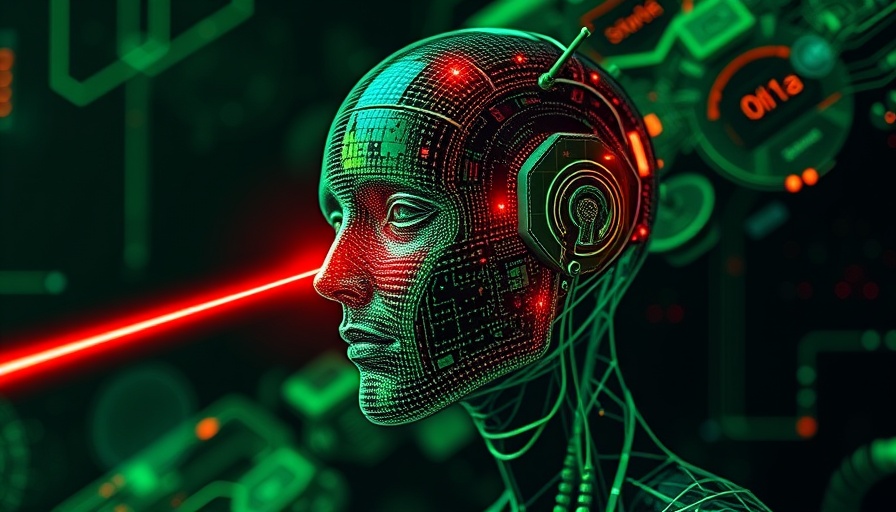 Futuristic digital head with laser beam, AI Insurance Solutions concept.