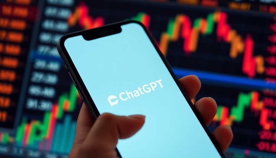 ChatGPT logo on smartphone amid digital stock chart.