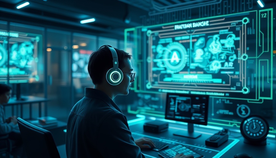 Futuristic AI interface in customer service with virtual assistant.