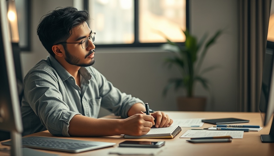 Individual jotting down self-improvement strategies for MedSpas in a modern workspace.