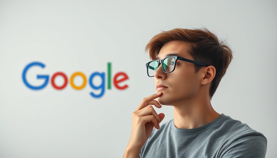 Man pondering in front of Google logo, Google URL Shortener concept.