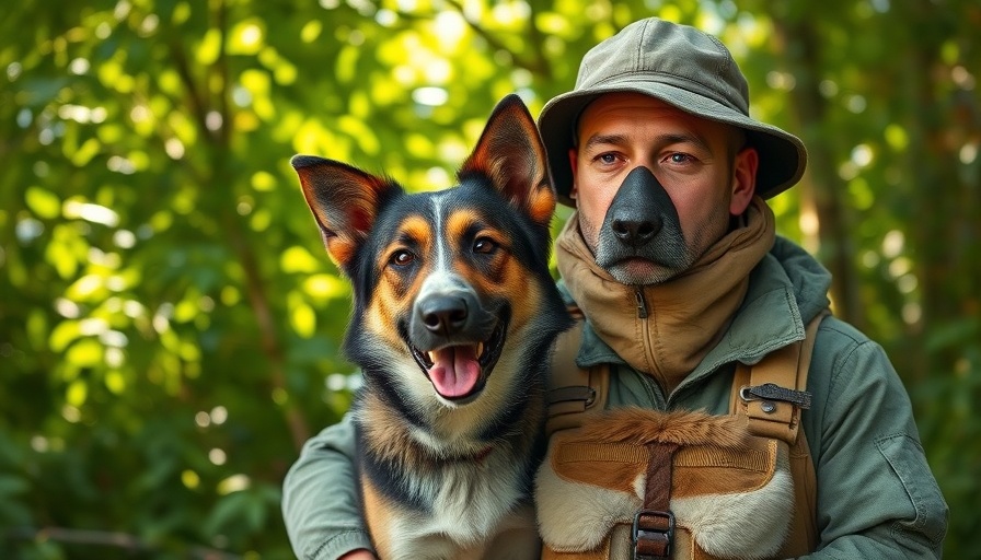 Search dog and handler in forest, successful rescue mission