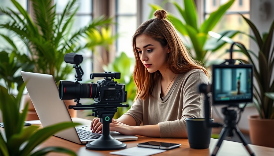 Young woman editing videos, showcasing AI video editors for MedSpas.