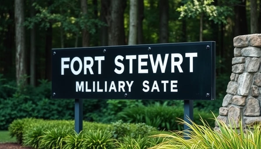 Fort Stewart military base sign amidst greenery
