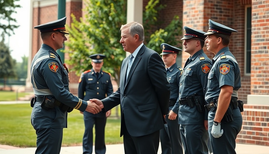 Formal military interaction during a ceremony outdoors.