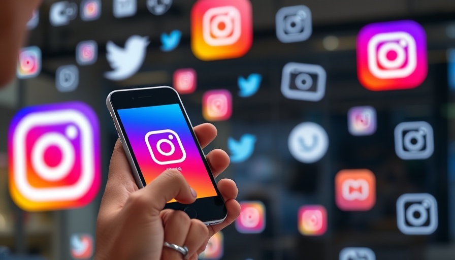 Using AI tools in Instagram marketing with app symbols and user interaction.