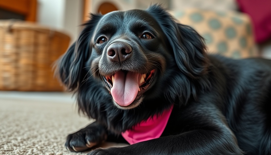 Happy black dog resting on blanket, related to canine acanthomatous ameloblastoma treatment.