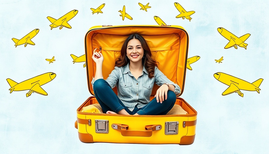 AI Trip-Finding in Google Flights illustration with woman in suitcase.