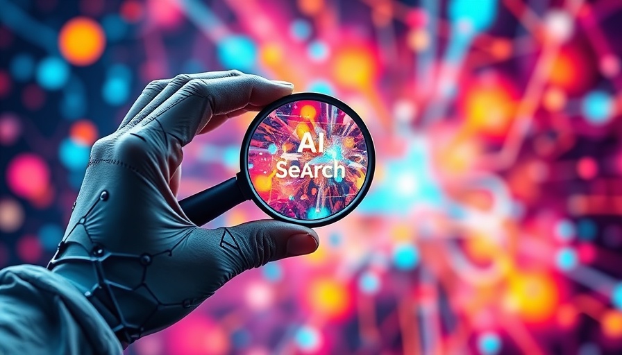 AI-powered search concept with laptop and digital design.