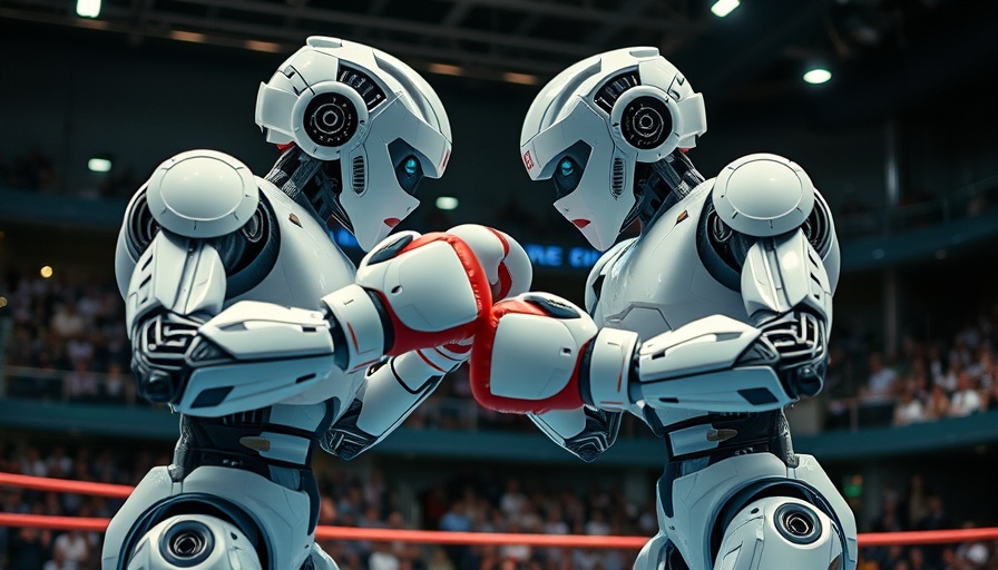 Humanoid robots boxing in an arena at the World Humanoid Robot Games.