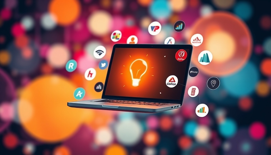 AI logo generators for business: Conceptual design with laptop and logos.