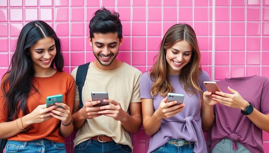 Instagram trends for MedSpas: Young adults using phones against a pink tiled wall.