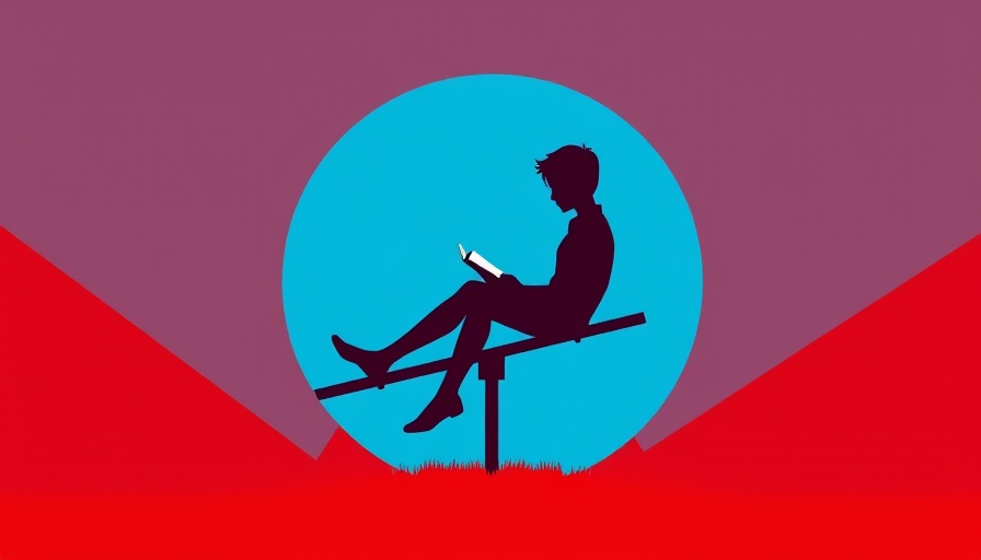 Person on seesaw reading a book in minimalistic style, semantic overlap and density in SEO.
