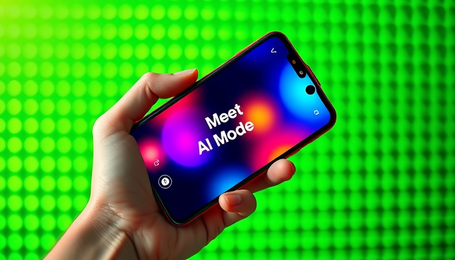 Smartphone displaying AI features against vibrant background.