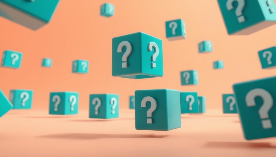 Abstract image of floating teal blocks with question marks.