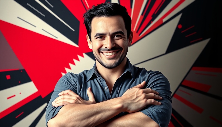 Stylized image of a man smiling, abstract background, pop art style.