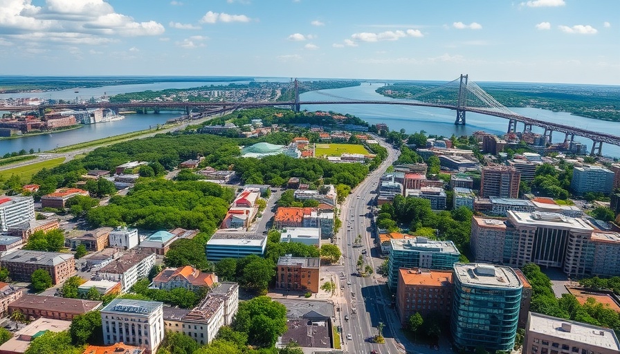 Aerial view of Charleston's bustling skyline showcasing growing companies.