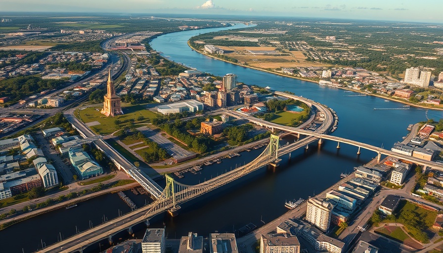Aerial view of Charleston, SC showcasing urban landscape and bridges.
