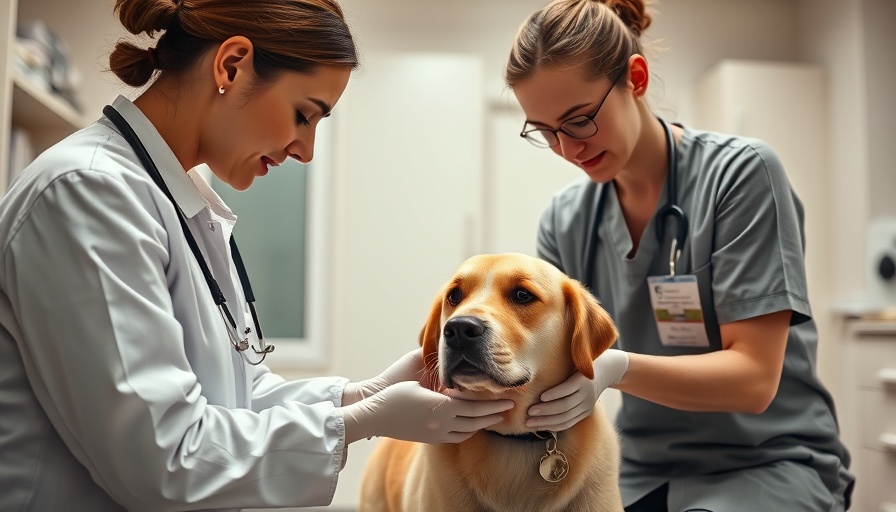Calm veterinary team conducting a gentle examination on a dog in a clinic