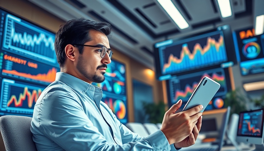 Businessman analyzing Google Search Monopoly Impact in a futuristic office.