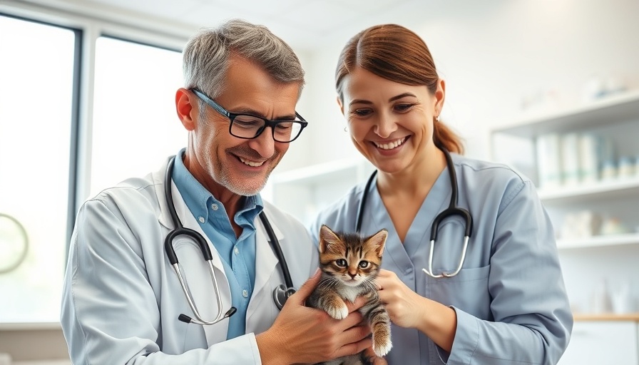 Veterinarian consulting pet owner with kitten in bright clinic - AAHA One Health Guidelines