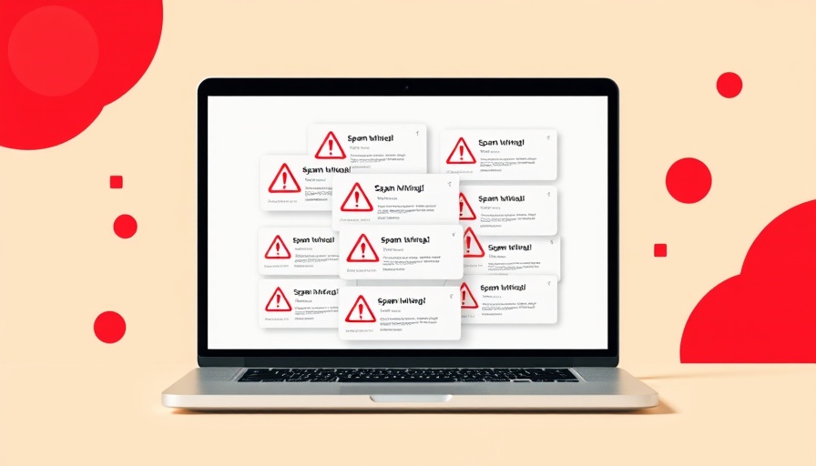 Spam trigger words visualized with a laptop and warning emails.