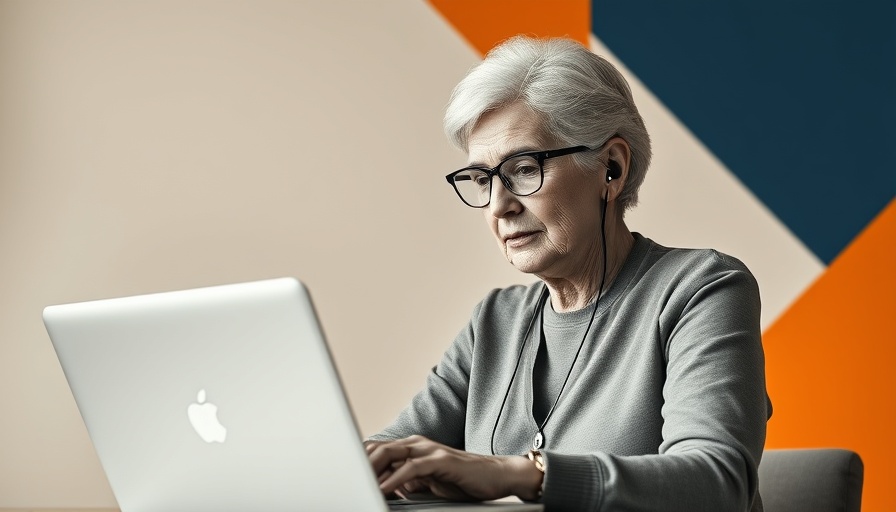 Focused older woman using laptop, effective communication plan for MedSpas.