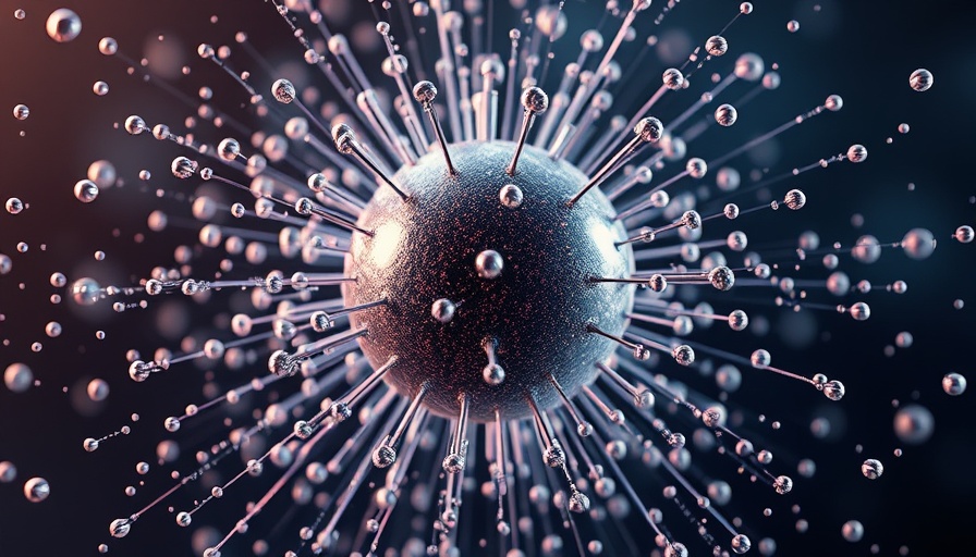 Futuristic BCI nanoparticle dispersing symmetrically in sci-fi style.
