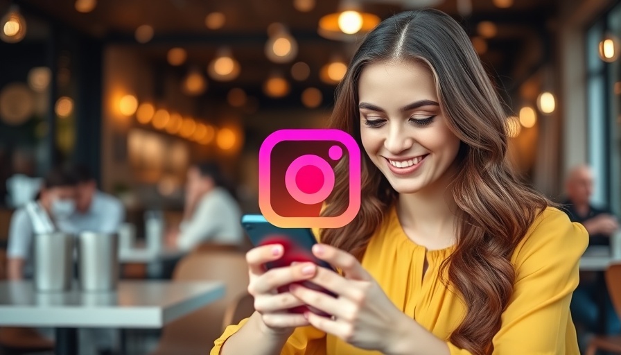 Young woman engaging on Instagram, cafe setting, Instagram Stories engagement strategies for MedSpas.