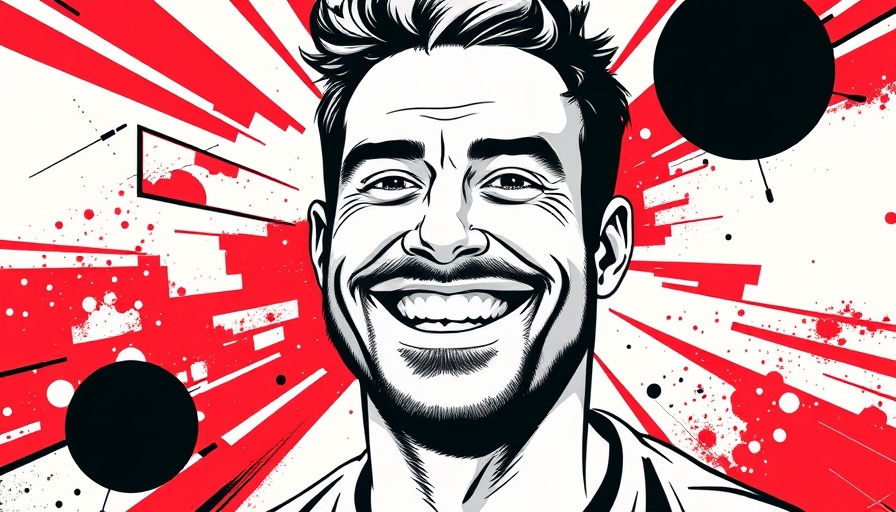 Stylized graphic of confident man in marketing theme.