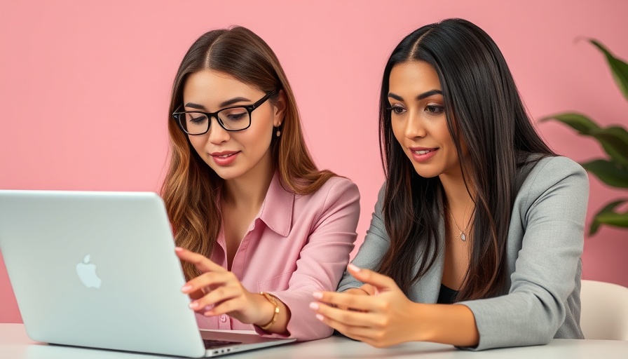 Women collaborating on B2B social media marketing strategies on a laptop.