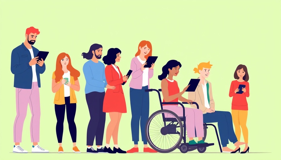 Abstract vector illustration of diverse people engaging with technology, employee advocacy for MedSpas.