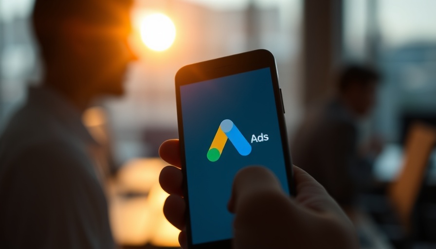 Smartphone showing Google Ads logo with blurred background, related to Google AI Max for Search.