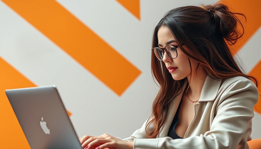 Digital marketing analytics for veterinary clinics visualized with a focused woman on a laptop.