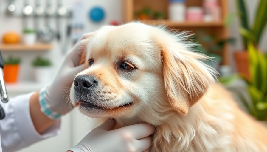 Fluffy dog undergoing pain management check in veterinary clinic.