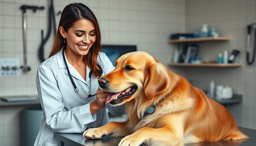 Veterinarian with dog in clinic, veterinary clinic acquisitions context.