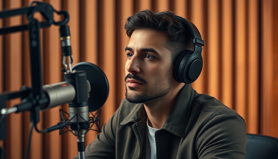 Podcaster discussing medspa marketing strategies, warm tones and thoughtful expression.
