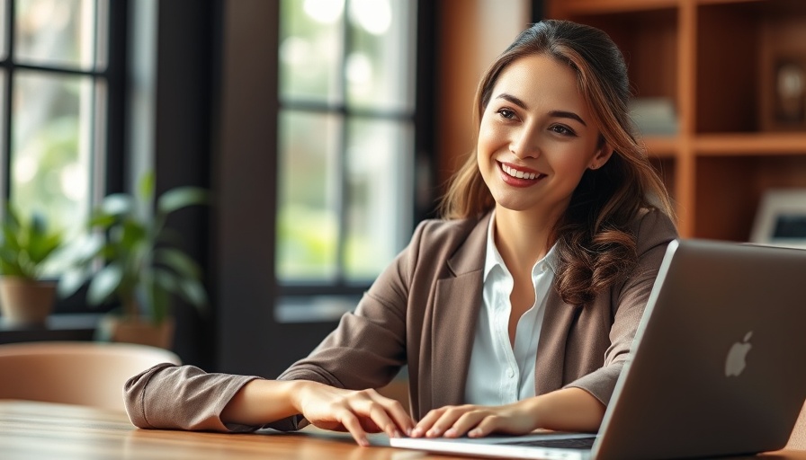 Professional woman working on AI marketing in cozy office.