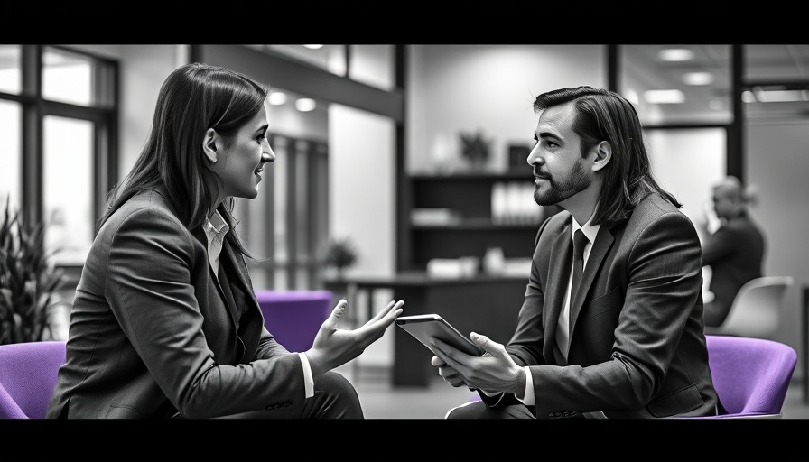 Professional meeting in office setting discussing client testimonials.