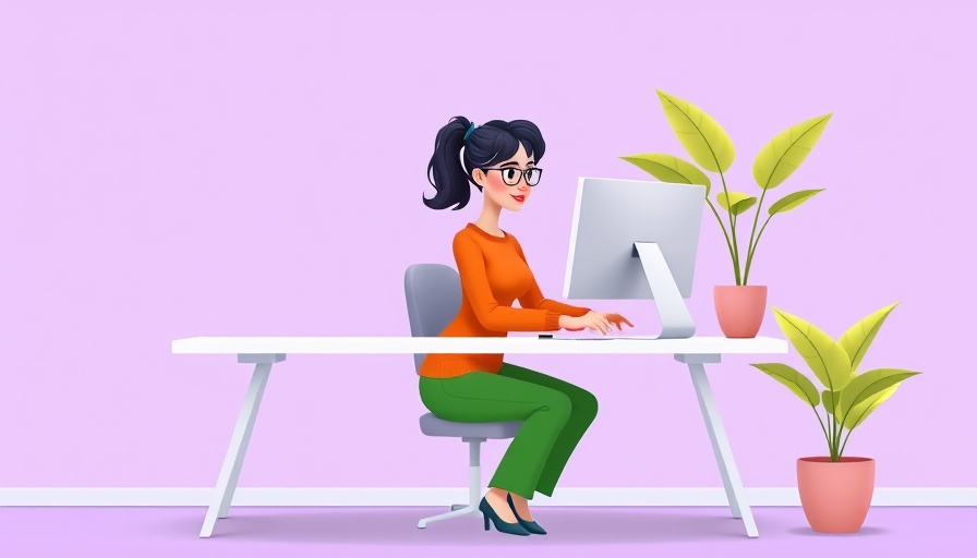 Illustration of a woman working in an office, marketing KPIs for revenue growth.