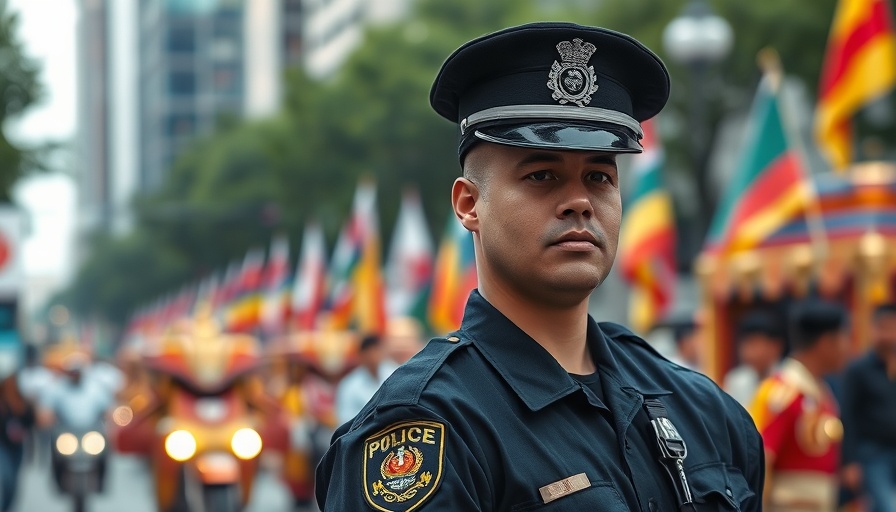Police officer observing parade scene, illustrating predictive policing.