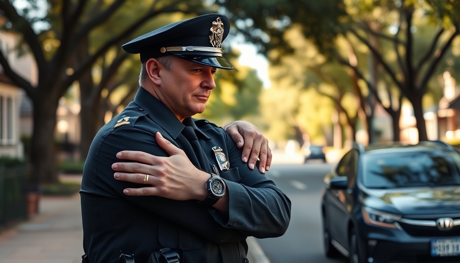 Compassionate policing: officer warmly embracing a citizen outdoors.