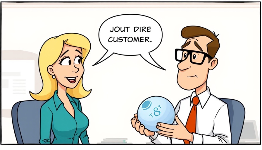 Cartoon on customer trust survey in law enforcement with Magic 8-Ball discussion.