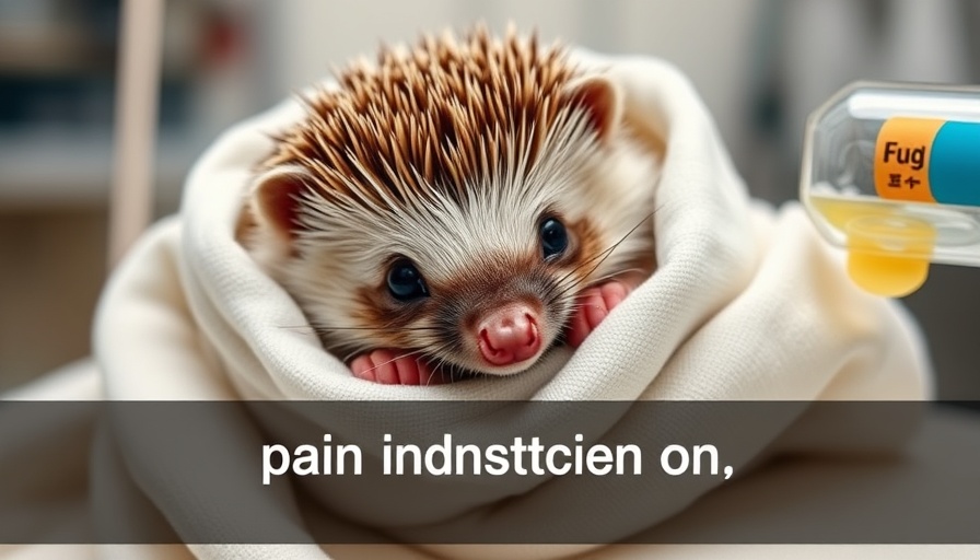 Hedgehog with IV in veterinary setting, analgesia in small mammals.