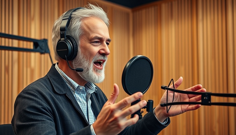 Man speaking into microphone in recording studio, related to starting a MedSpa on a budget.