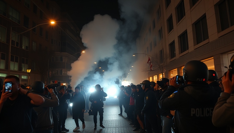 Protest with police and bystanders in Portland at night