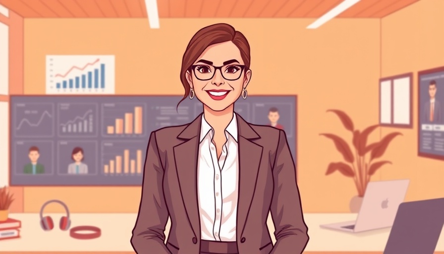 Businesswoman enhancing executive presence on LinkedIn with digital tools.